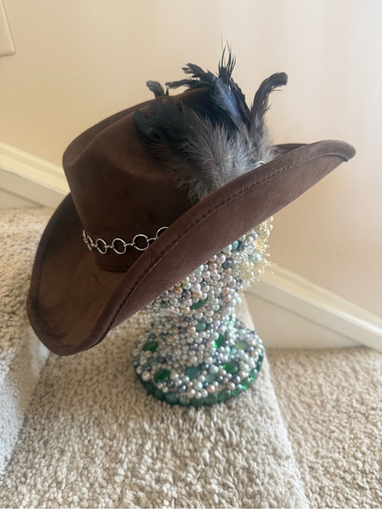 Brown Feathered Cowboy Hat with Silver Concho Band wanted main image 4